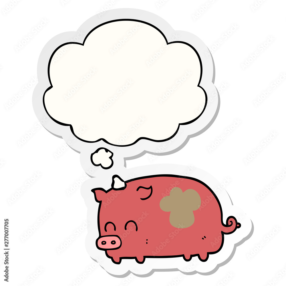 cute cartoon pig and thought bubble as a printed sticker cute cartoon pig and thought bubble as a printed sticker