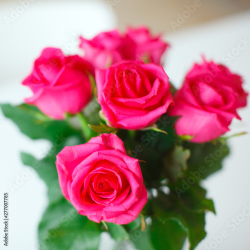 The pink roses in bouquet