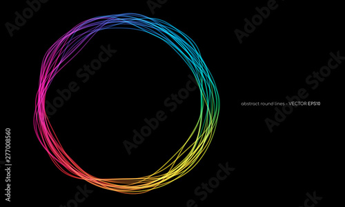 Vector abstract circles lines round frame colorful rainbow isolated on black background with empty space for text