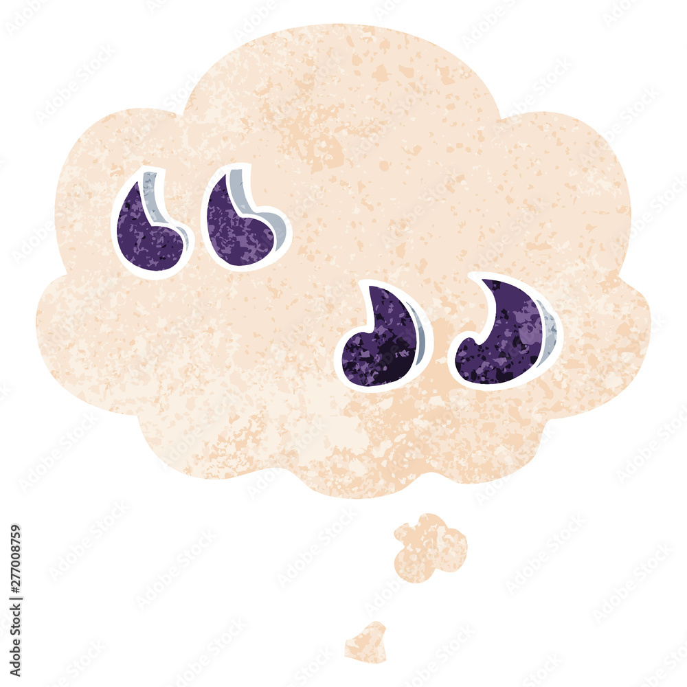 cartoon quotation marks and thought bubble in retro textured style cartoon quotation marks and thought bubble in retro textured style