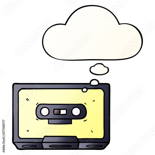 cartoon old cassette tape and thought bubble in smooth gradient style