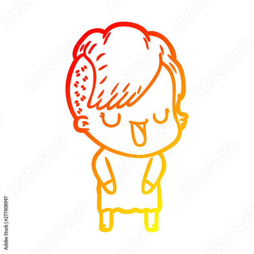 warm gradient line drawing cute cartoon girl with hipster haircut