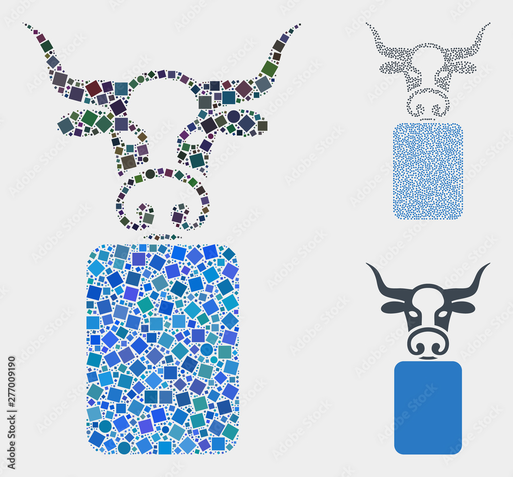 Vecteur Stock Collage Bull person icon composed of circle and square  elements in variable sizes, positions and proportions. Vector circle and  square dots are composed into abstract collage bull person icons.