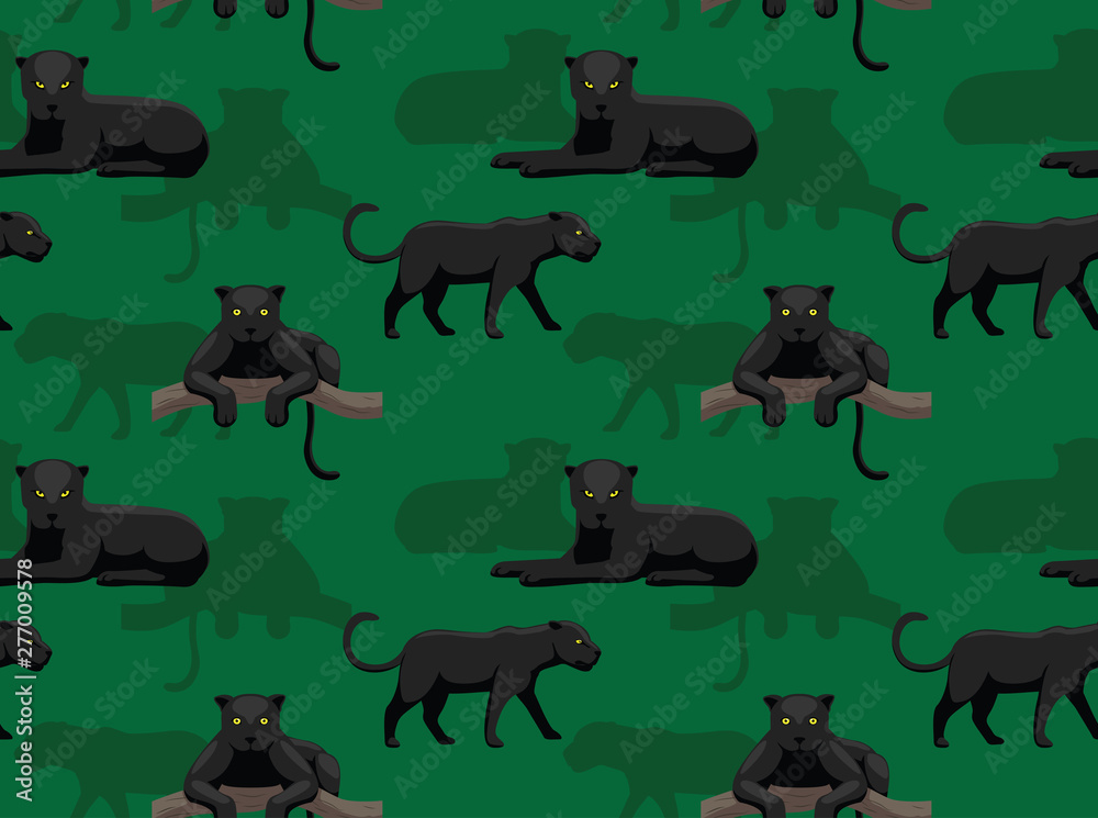 Stockvector Black Panther on Tree Cartoon Background Seamless