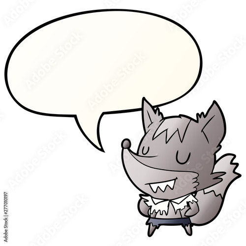 cartoon halloween werewolf and speech bubble in smooth gradient style