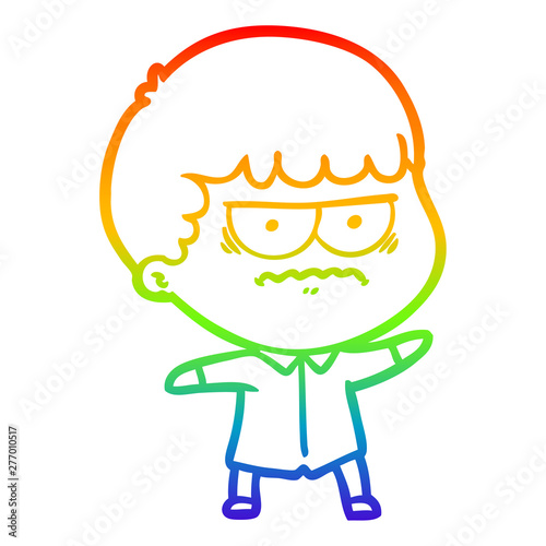 rainbow gradient line drawing cartoon annoyed man