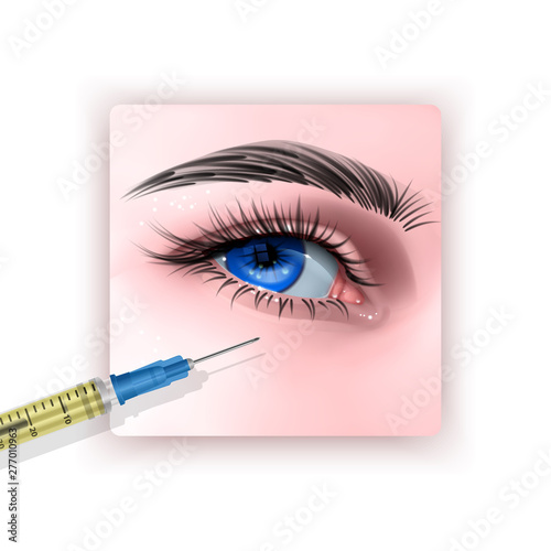 Botox injection. woman facial wrinkle treatment. The girl's eyes receiving facial treatment