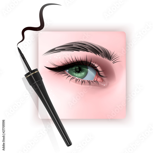 Realistic illustration of eye applying eyeliner close up, woman applies eyeliner, Vector EPS 10 illustration