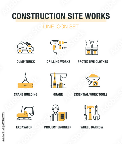 CONSTRUCTION SITE WORKS LINE ICON SET
