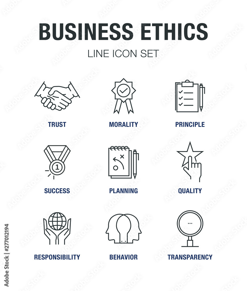 Fototapeta premium BUSINESS ETHICS LINE ICON SET