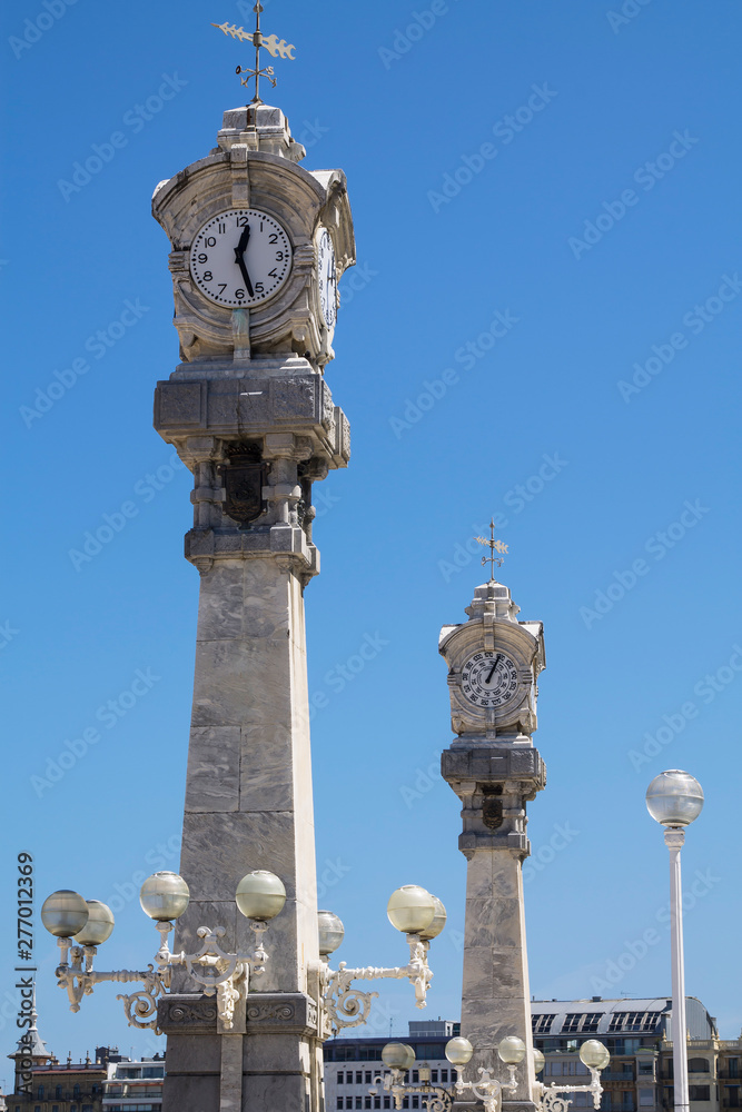 Fototapeta premium Clocks of La Concha Bay, San Sebastian, Guipuzcoa, Spain