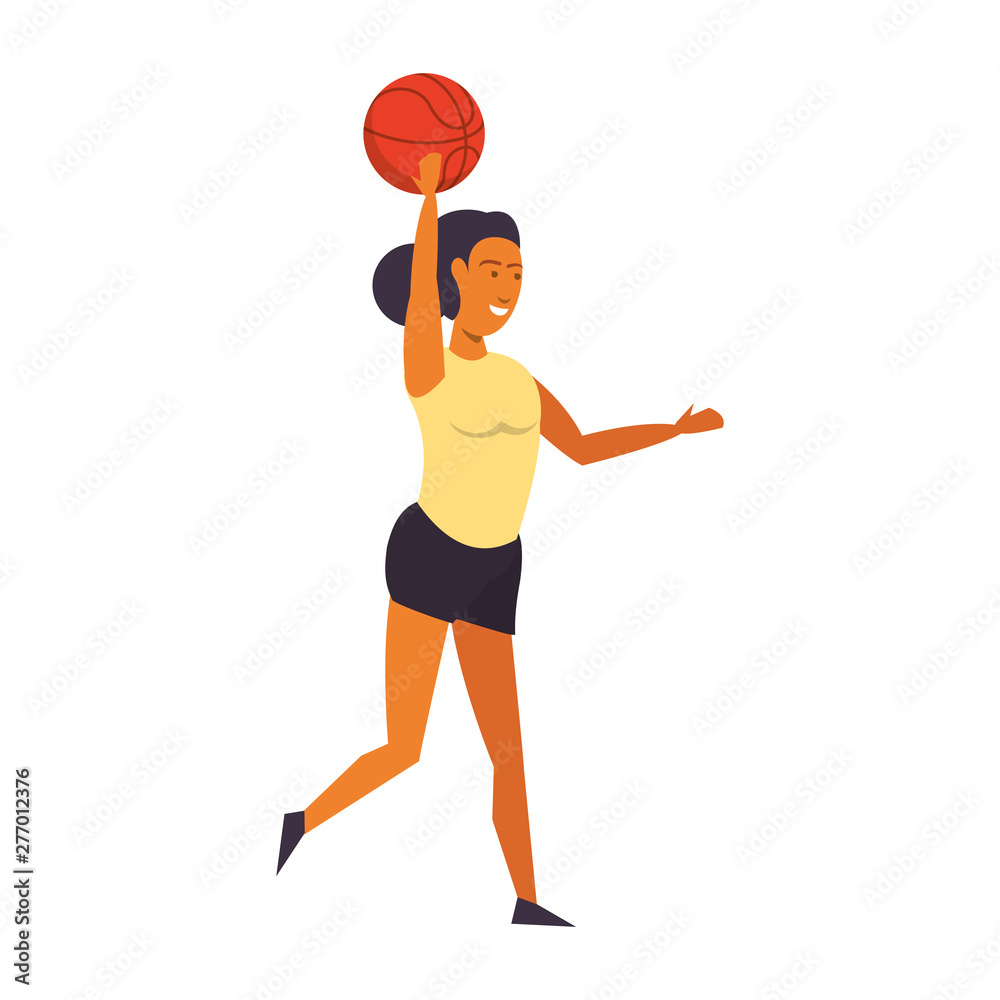 Fitness woman playing basketball sport isolated cartoon Fitness woman playing basketball sport isolated cartoon