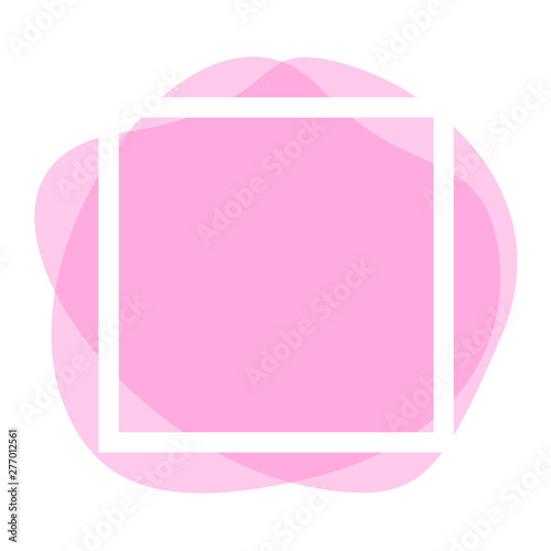 square frame white on pink blob shapes geometric for banner background, simple liquid stain brush flat blob for labels ad copy space, pink pastel fluid spot template for logo and graphic banner