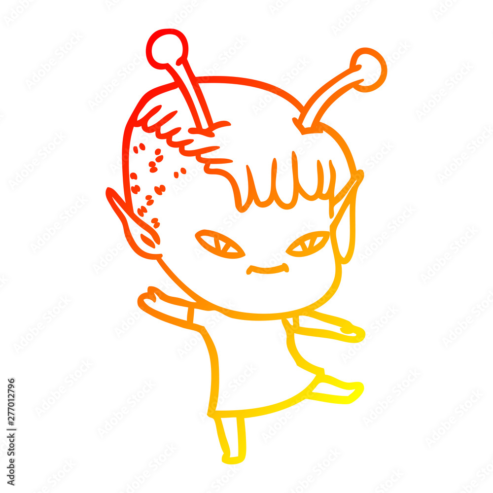 warm gradient line drawing cute cartoon alien girl warm gradient line drawing cute cartoon alien girl