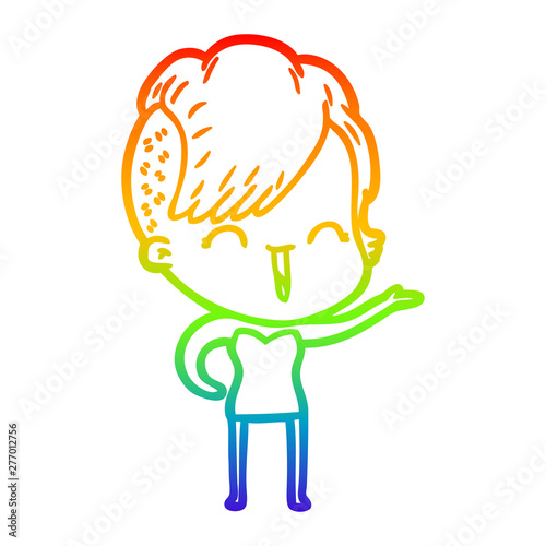 rainbow gradient line drawing cartoon happy hipster girl