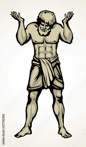 Atlas keeps the earth on their shoulders. Vector drawing silhouette