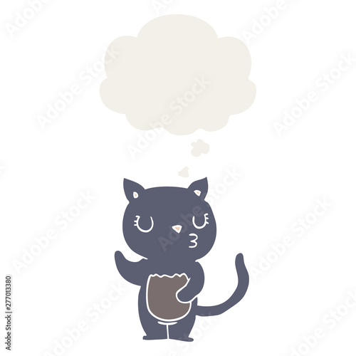 cute cartoon cat and thought bubble in retro style