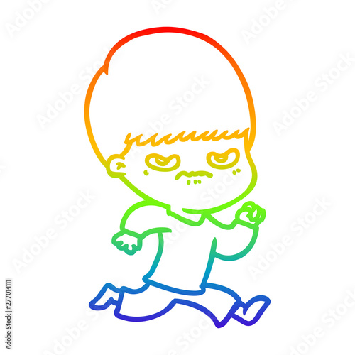rainbow gradient line drawing annoyed cartoon boy