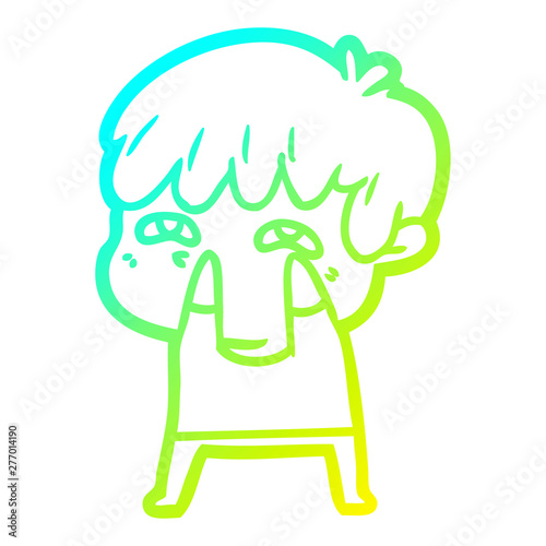 cold gradient line drawing cartoon curious man