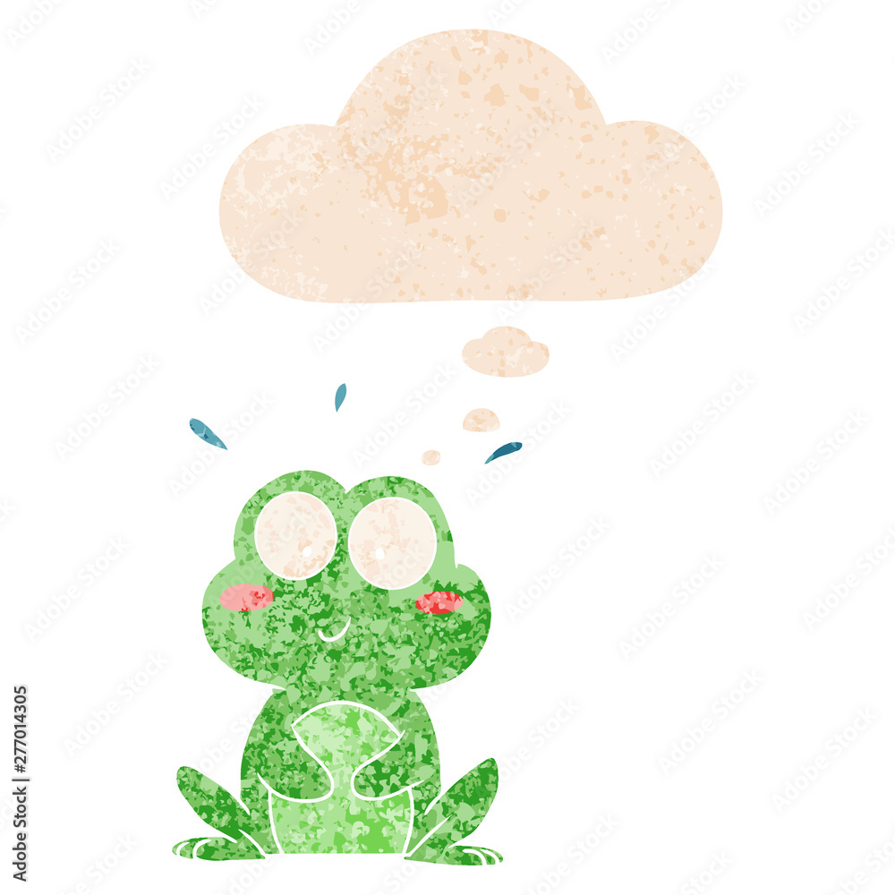 cute cartoon frog and thought bubble in retro textured style cute cartoon frog and thought bubble in retro textured style