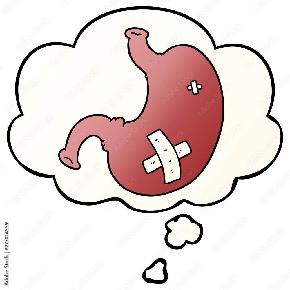 Fototapeta premium cartoon stomach and thought bubble in smooth gradient style