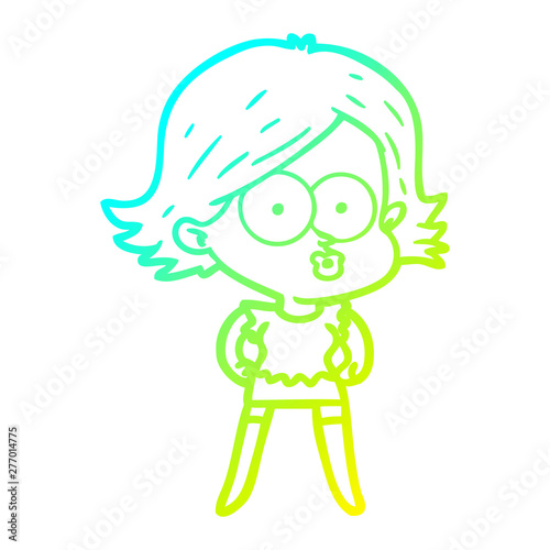 cold gradient line drawing cartoon girl pouting