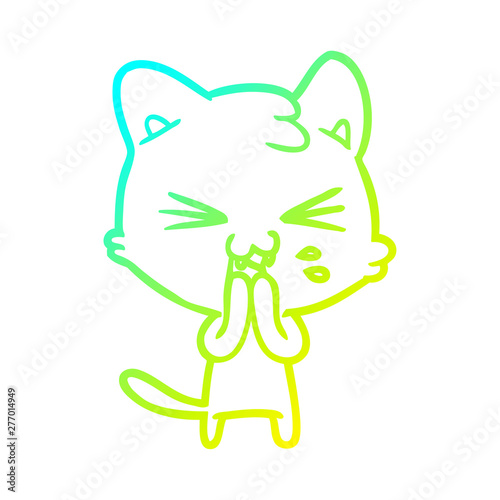 cold gradient line drawing cartoon cat hissing