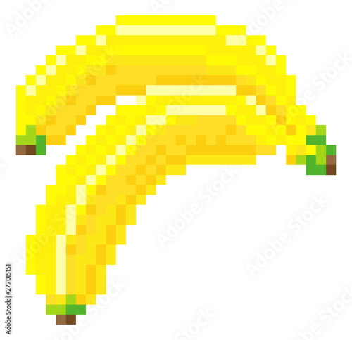 A banana pixel art 8 bit video game style fruit icon