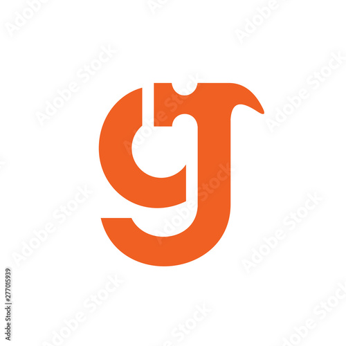 Lowercase letter g or cj hammer logo, home builder icon design, orange color - vector