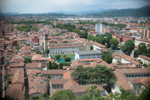 View from the castle Brescia Citadela on old town, tilt shift effect