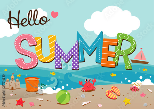 Summer text on the beach with sea creature