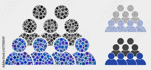 Mosaic Staff icon organized from spheric and square items in variable sizes, positions and proportions. Vector circle and square spots are organized into abstract mosaic staff icons.