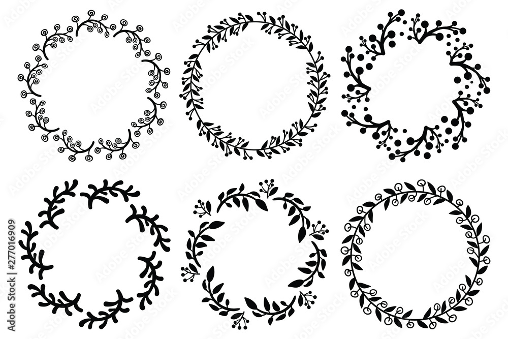 Flower laurel circle frame on white background Flower laurel circle frame on white background