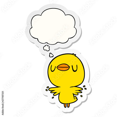 cartoon chick flapping wings and thought bubble as a printed sticker