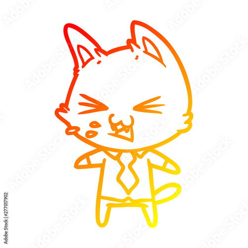 warm gradient line drawing cartoon cat wearing shirt hissing