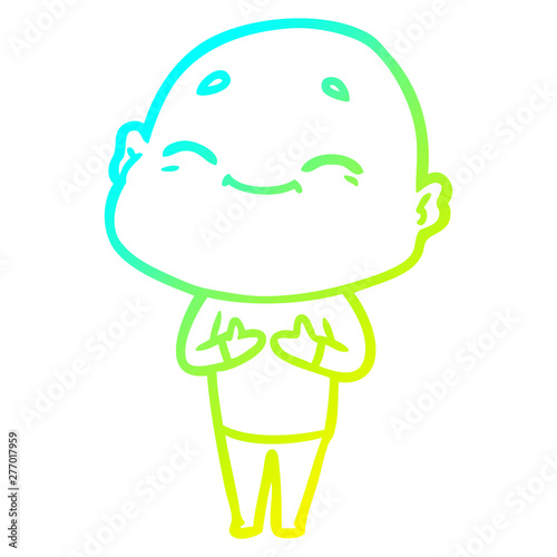 cold gradient line drawing happy cartoon bald man