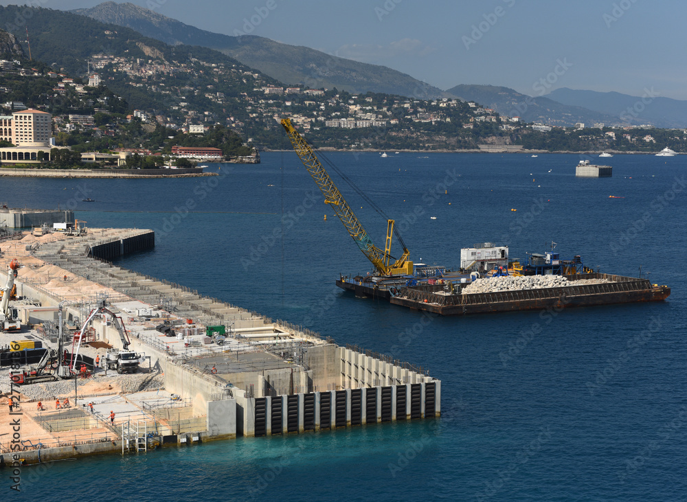 Building construction in Monaco. Construction crane