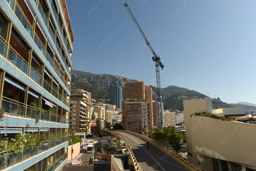 Building construction in Monaco. Construction crane