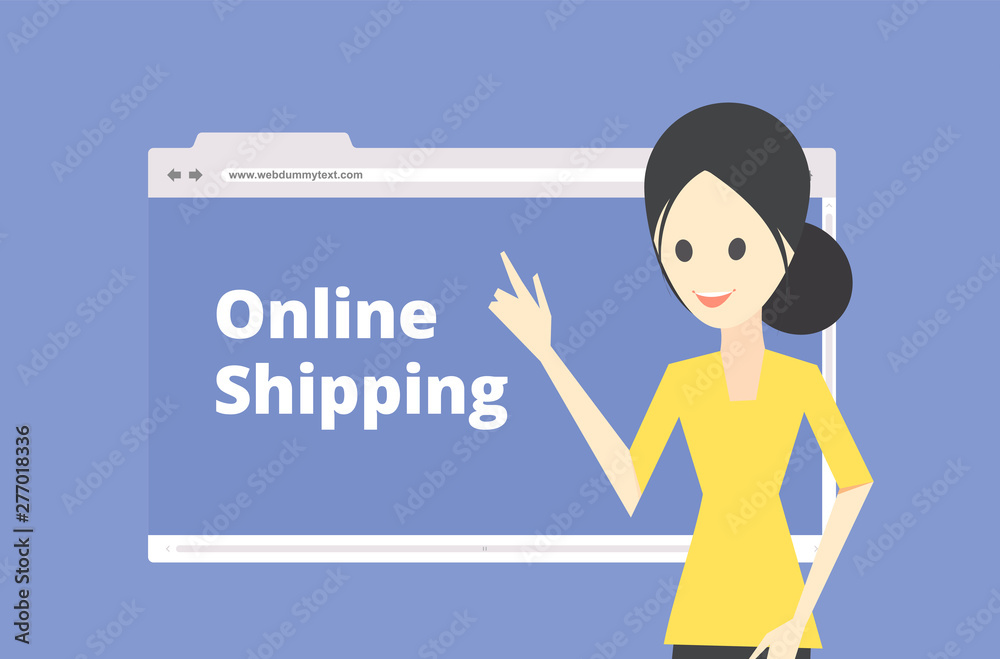 online shopping web browser with woman online shopping web browser with woman