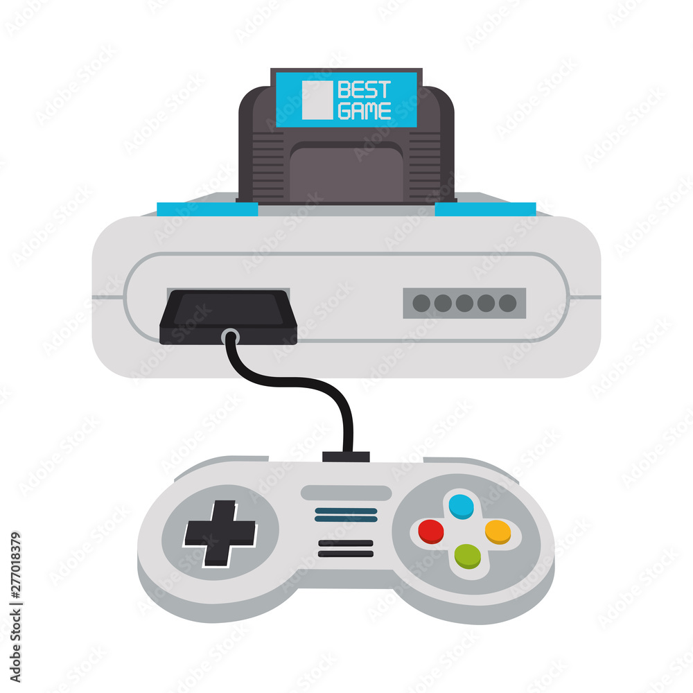 Retro videogame console and gamepads Retro videogame console and gamepads