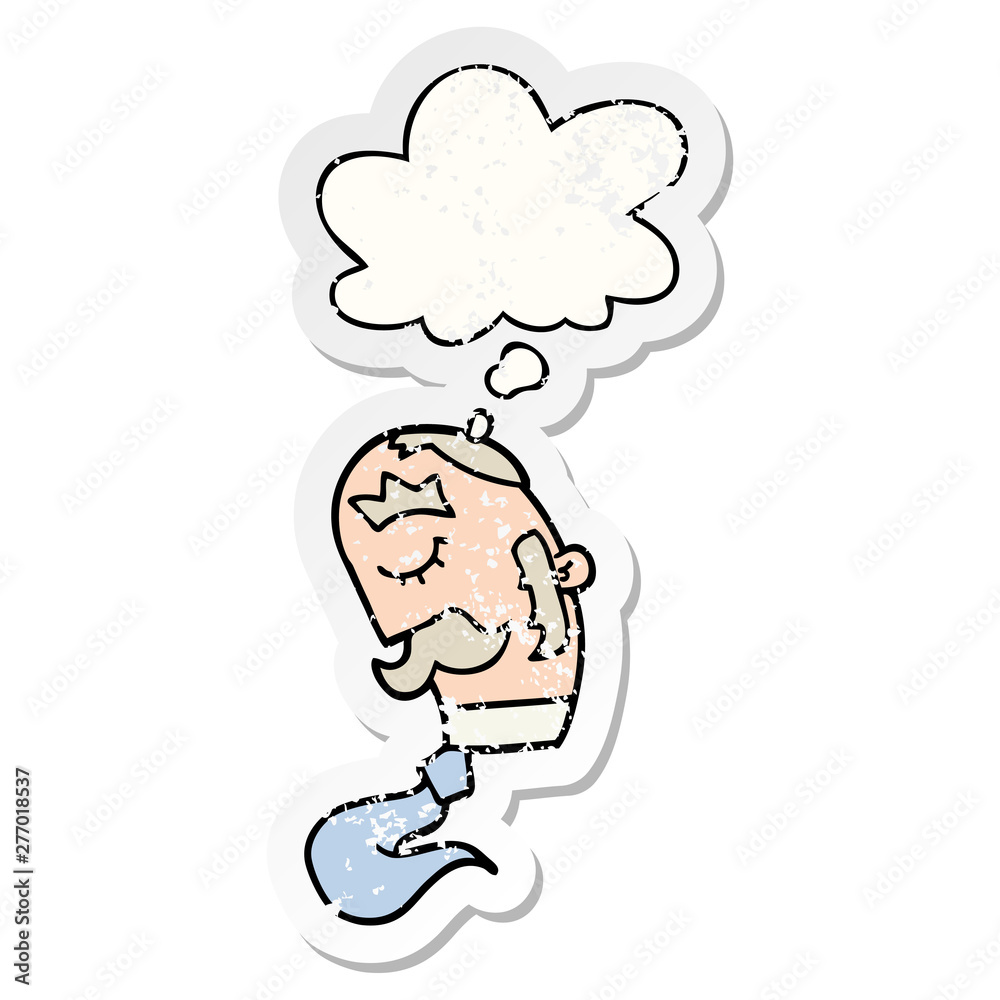 cartoon man with mustache and thought bubble as a distressed worn sticker cartoon man with mustache and thought bubble as a distressed worn sticker