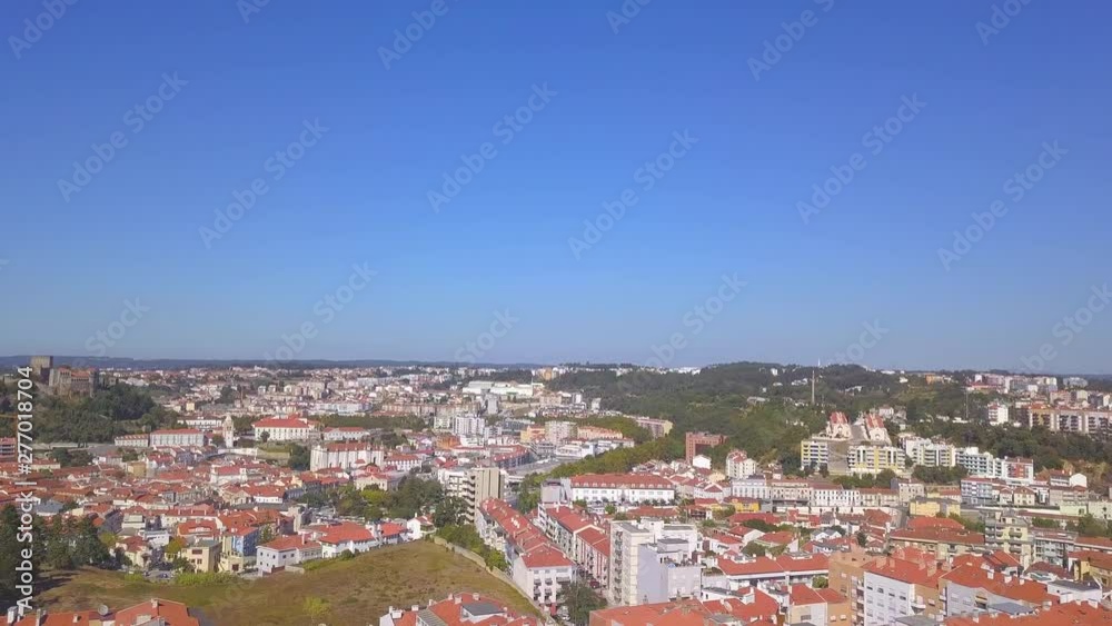 HIGH ANGLE PAN LEFT of Leiria in Portugal HIGH ANGLE PAN LEFT of Leiria in Portugal
