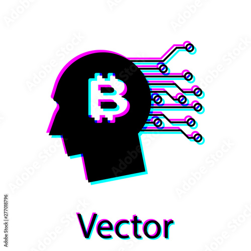 Black Bitcoin think icon isolated on white background. Cryptocurrency head. Blockchain technology, bitcoin, digital money market, cryptocoin wallet. Vector Illustration