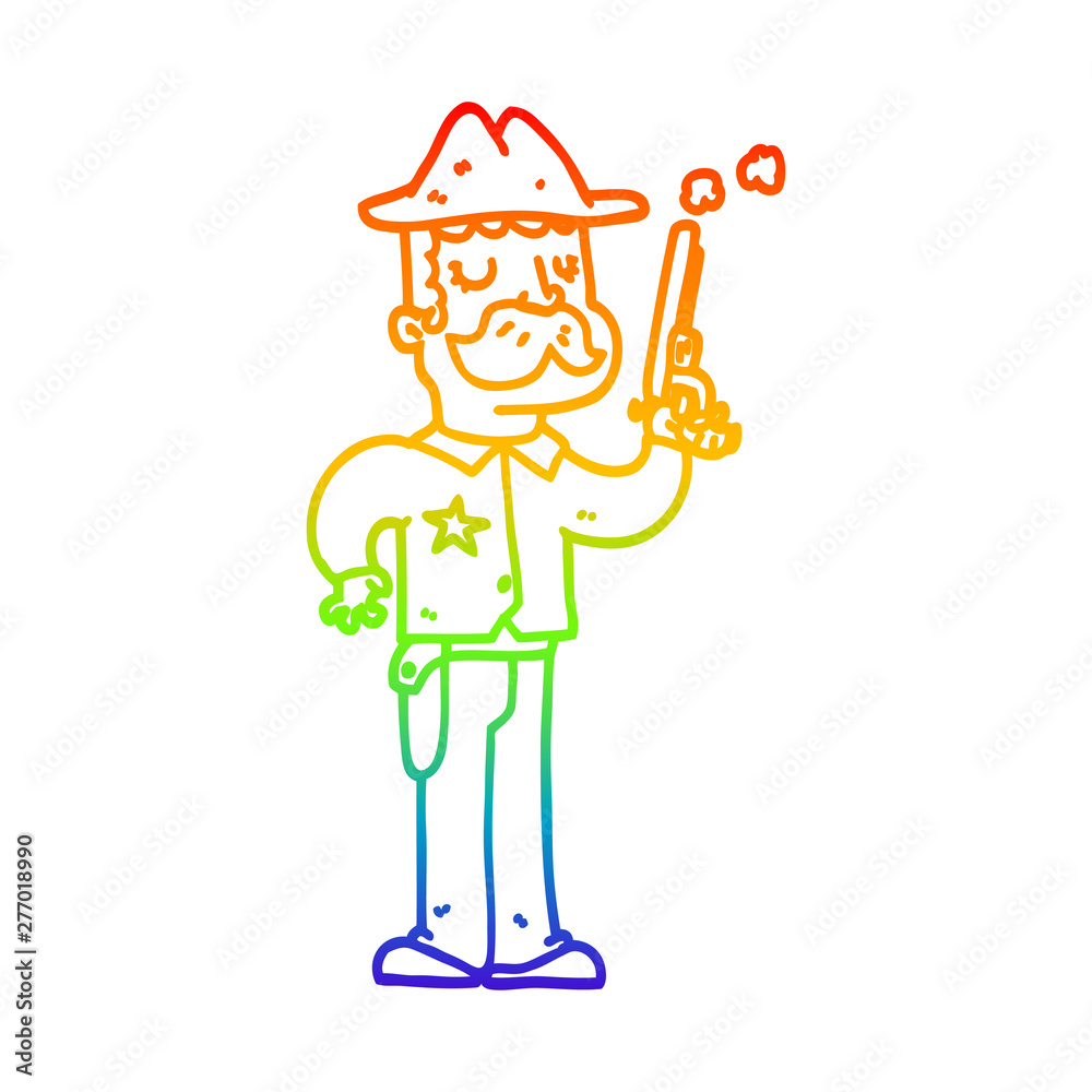 rainbow gradient line drawing cartoon sheriff