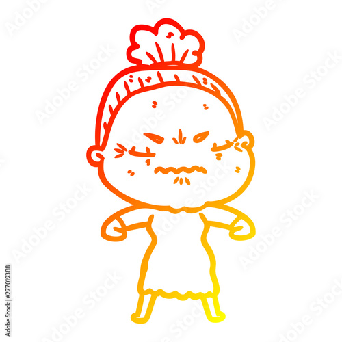 warm gradient line drawing cartoon annoyed old lady