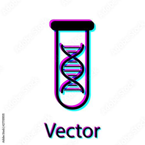 Black DNA research, search icon isolated on white background. Genetic engineering, genetics testing, cloning, paternity testing. Vector Illustration
