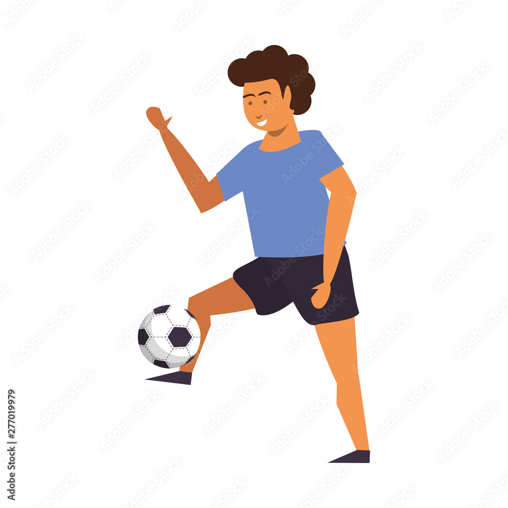 Young man playing with soccer ball isolated Young man playing with soccer ball isolated