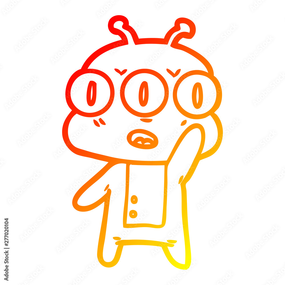 warm gradient line drawing cartoon three eyed alien waving warm gradient line drawing cartoon three eyed alien waving