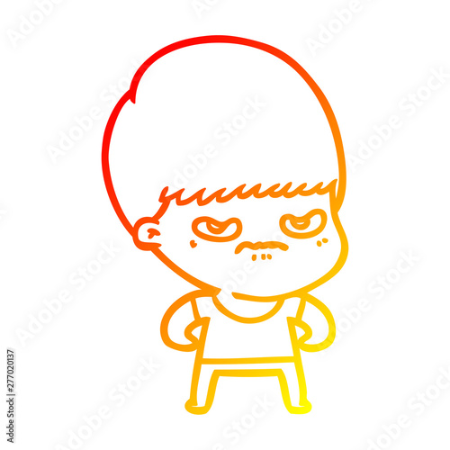 warm gradient line drawing annoyed cartoon boy