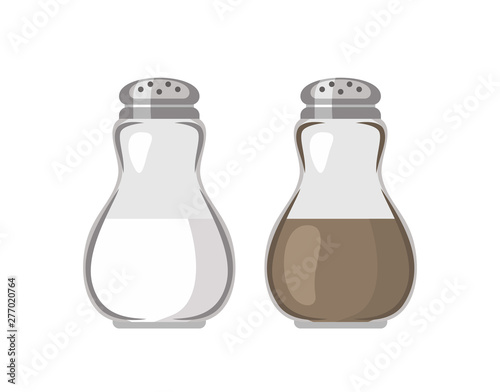 Salt and pepper shaker isolated on white background. Vector illustration in flat style. Icon